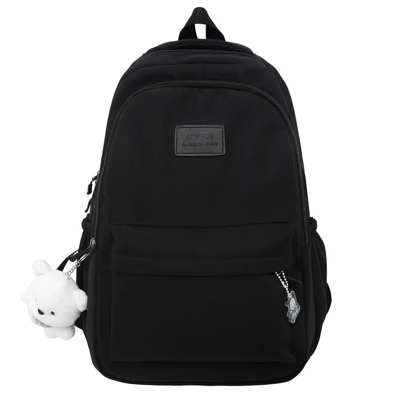 No Pendant Waterproof Teenage Bookbag Nylon Rucksack Fashion Girl Backpack Women Shoulder Bag High School Schoolbag Black