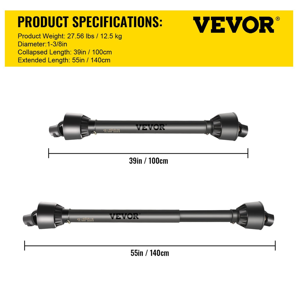 VEVOR PTO Shaft 1 PTO Drive Shaft, 6 Spline End Round End PTO Driveline Shaft, Series 4 Tractor PTO Shaft,  Brush Hog PTO Shaft, Black PTO Shaft For Bush