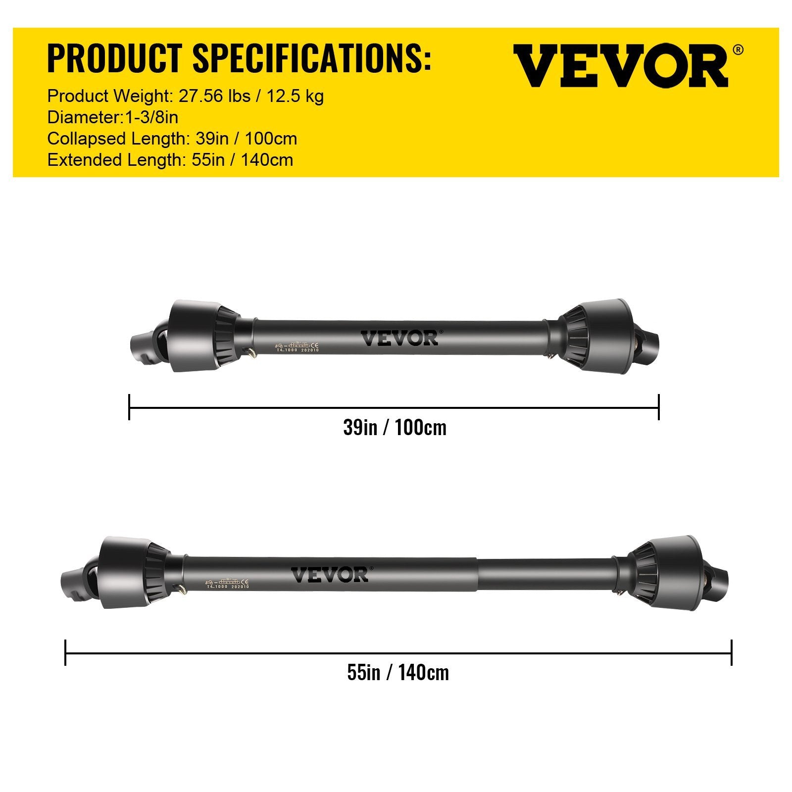 VEVOR PTO Shaft 1 PTO Drive Shaft, 6 Spline End Round End PTO Driveline Shaft, Series 4 Tractor PTO Shaft,  Brush Hog PTO Shaft, Black PTO Shaft For Bush
