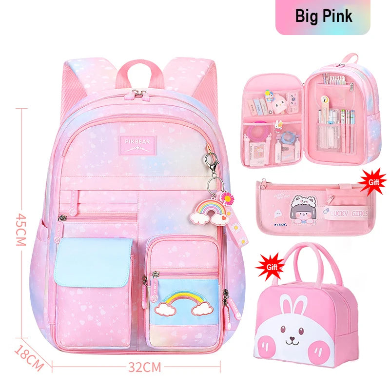 Girls School Backpacks Kawaii Book Bag with Compartments for Girl Kid Students Elementary School Back Pack Kids Rucksack Mochila