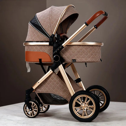 Fashion Baby Stroller 3 in 1 Folding Prams Portable Travel Baby Carriage Luxury Leather High Landscape Baby Car