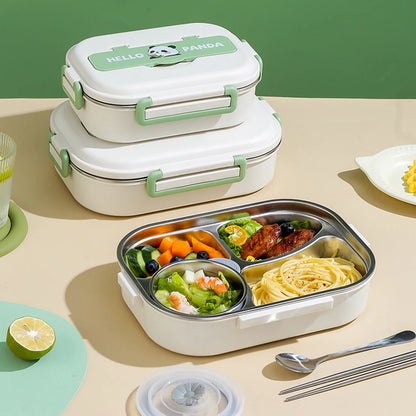 Stainless Steel Thermal Lunch Box with Cutlery Set 2/4/5 Grids Heat Preservation Bento Box Panda for Children School Picnic