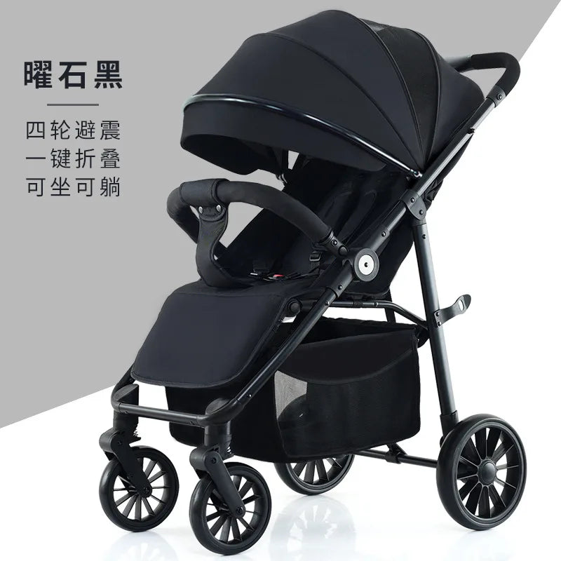 Baby Stroller Can Sit and Lie Down, Lightweight and Foldable Newborn Children'S Umbrella Cart, Baby Four-Wheel Shock Absorber Ba