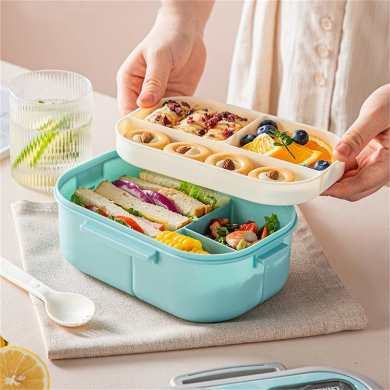 Cute Lunch Box for Kids Compartments Microware Bento Lunchbox Children Kid School Outdoor Camping Picnic Food Container Portable