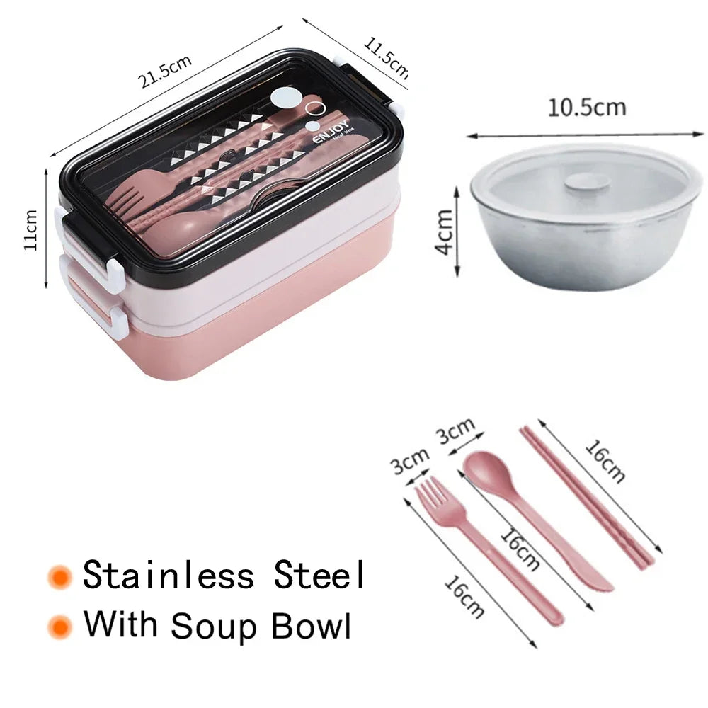 304 Stainless Steel Lunch Box Bento Box for School Kids Office Worker 2Layers Microwae Heating Lunch Container Food Storage Box