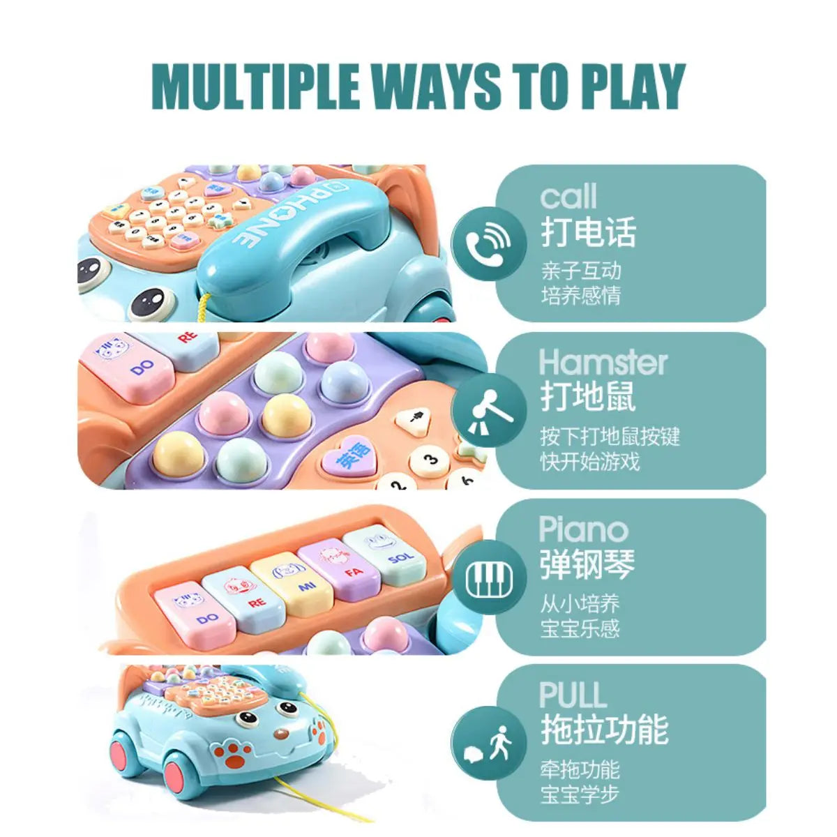 Baby Phone, Toy Baby Toy Phone Cartoon Baby Piano Music Light Toy Children Pretend Phone, Kids Cell Phone Girl with Light Parent