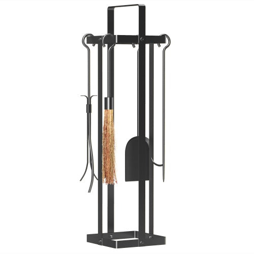 Outsunny Fireplace Tools Set Indoor Outdoor 5 Piece Heavy Duty Metal Fireplace Accessories Set With Brush Broom, Poker, Shovel, Tongs And Stand For Chimney, Black  On-Site