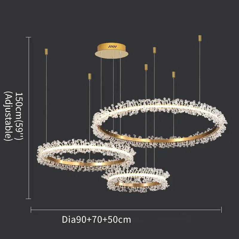 Luxury Crystal Gold Ring Led Chandelier Living Room Dining Room Bedroom Design Ring Chandelier Home Decoration Crystal Lamp