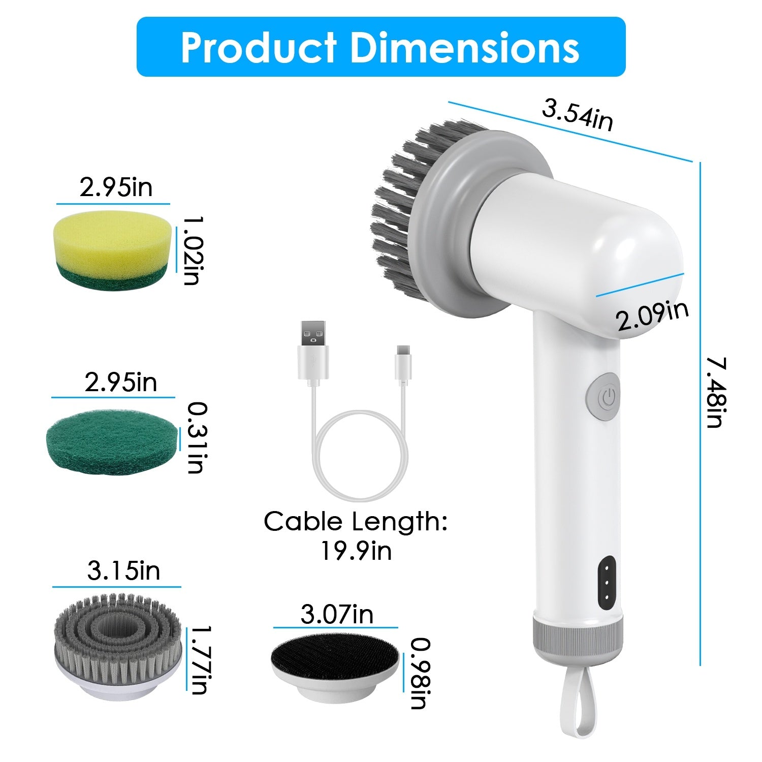 1Set Electric Handheld Spin Scrubber Cordless Cleaning Brush With 2 Rotating Speeds 3 Cleaning Brushes Rechargeable Shower Scrubber For Kitchen Dish Bathtub Sink Tile