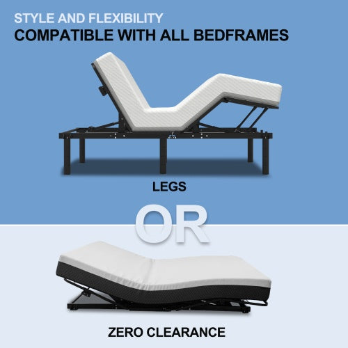 Zero Clearance Adjustable Bed Base Frame Head And Foot Incline Quiet Motor Queen Size Zero Gravity, Dual USB A C Ports
