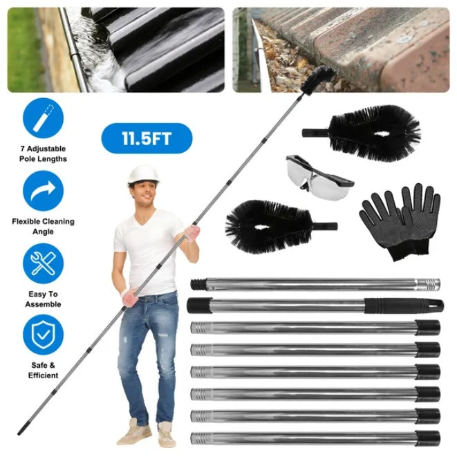 11.5FT Telescopic Handle Rainwater Ditch Cleaning Brush