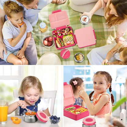 Bento Lunch Box Set for Kids with 8Oz Soup Thermo, Leak-Proof Lunch Containers with 4 Compartment for Kids to School