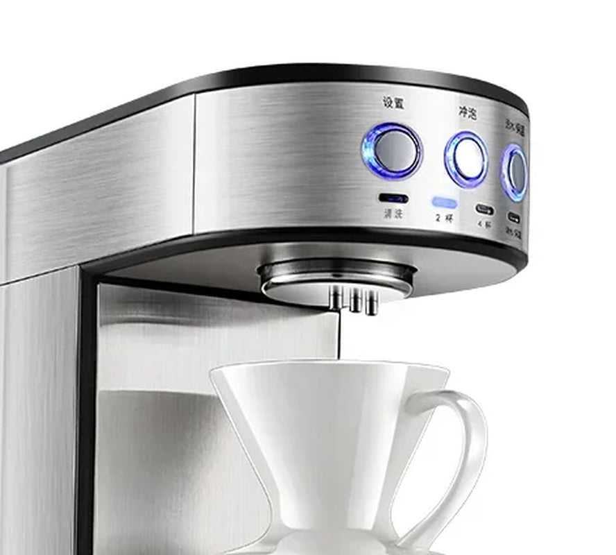 New CRM4106 Drip Coffee Machine - Stainless Steel, One-Click Operation, Classic Design with Filter Cup and Glass