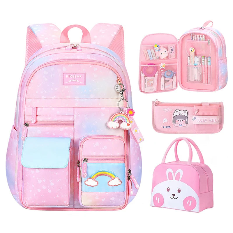 Girls School Backpacks Kawaii Book Bag with Compartments for Girl Kid Students Elementary School Back Pack Kids Rucksack Mochila