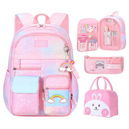 Girls School Backpacks Kawaii Book Bag with Compartments for Girl Kid Students Elementary School Back Pack Kids Rucksack Mochila