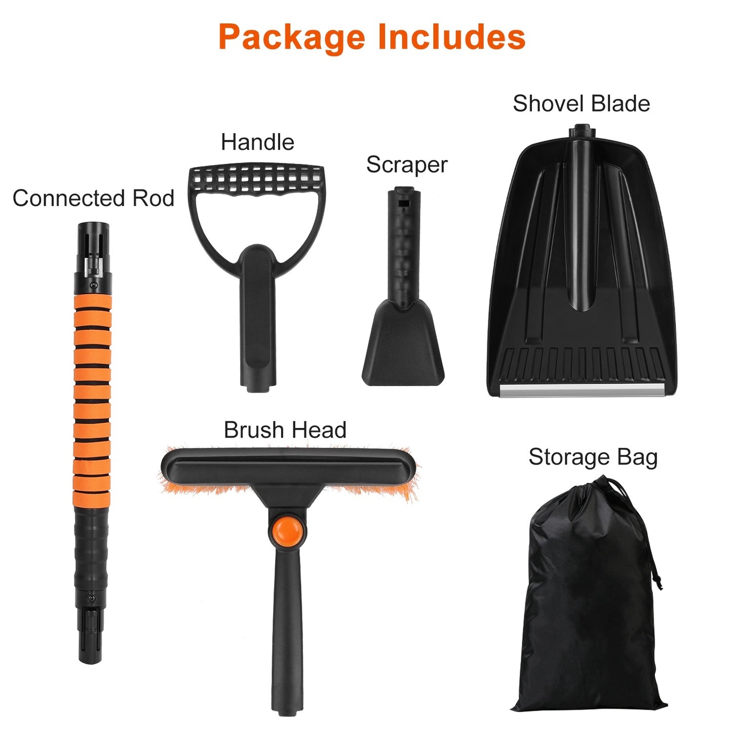 1Pc 5 In 1 Detachable Snow Remover Kits Extendable Ice Scraper Snow Shovel 180Degree Adjustable Snow Brush Head For Car Windshield Roof