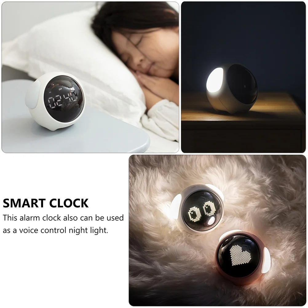 1Pc Children'S Alarm Clock Lovely Pixel Expression Clock Digital Alarm Clock for Home Thermometer Cute Expression Alarm Clock ﻿