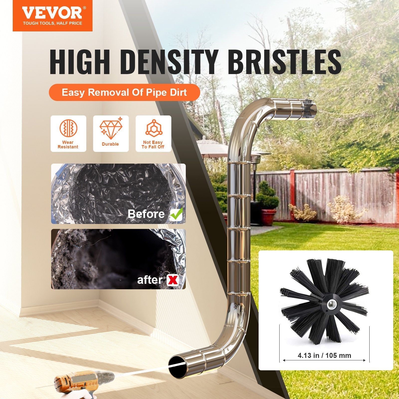 VEVOR 40 FEET Dryer Vent Cleaner Kit, 29 Pieces Duct Cleaning Brush, Reinforced Nylon Dryer Vent Brush, Dryer Cleaning Tools Lint Remover With Flexible Lint Trap Brush, Clamp Connectors