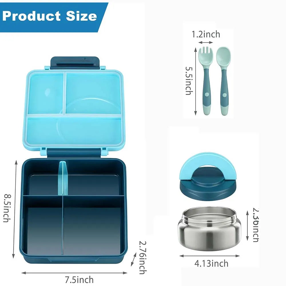 Bento Lunch Box Set for Kids with 8Oz Soup Thermo, Leak-Proof Lunch Containers with 4 Compartment for Kids to School