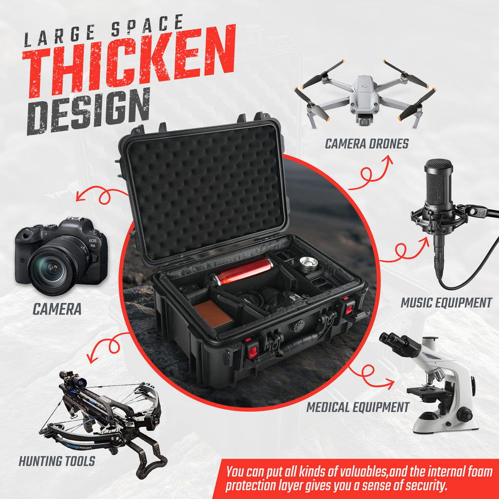 Waterproof Hard Case With Lid Storage Box And Dividers - Black Plastic Precision Instrument Case