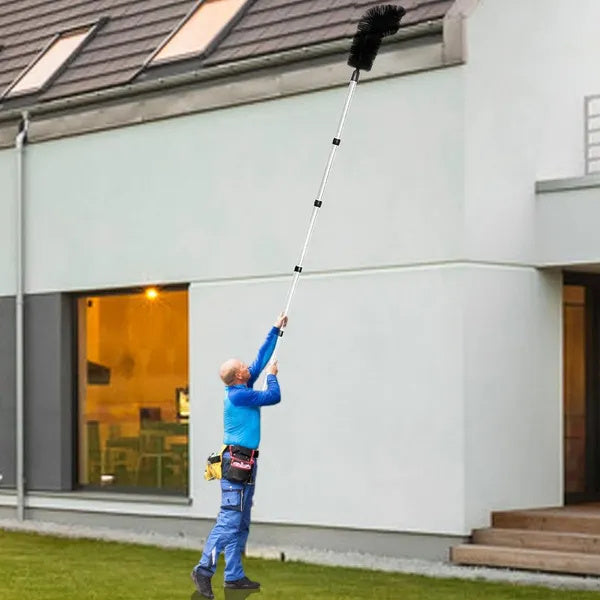 11.5FT Gutter Cleaning Brush With Telescoping Handle Rain Gutter Cleaner Extendable Gutter Cleaning Tool From The Ground With 2 Angled Brushes Anti-slip Gloves Goggles GPCT5351