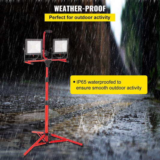 LED Work Light With Stand, 2PCS 10000 Lumen Dual-head LED Work Light With Adjustable And Foldable Tripod Stand, IP65 Waterproofed LED Tripod Work Light, With 5000 K Color Temperature