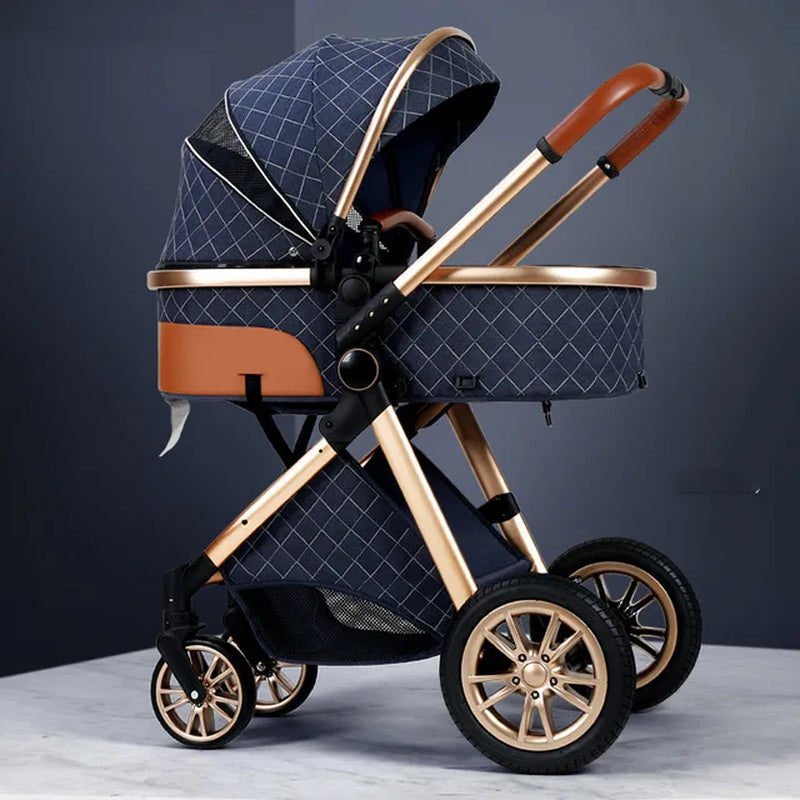 Fashion Baby Stroller 3 in 1 Folding Prams Portable Travel Baby Carriage Luxury Leather High Landscape Baby Car