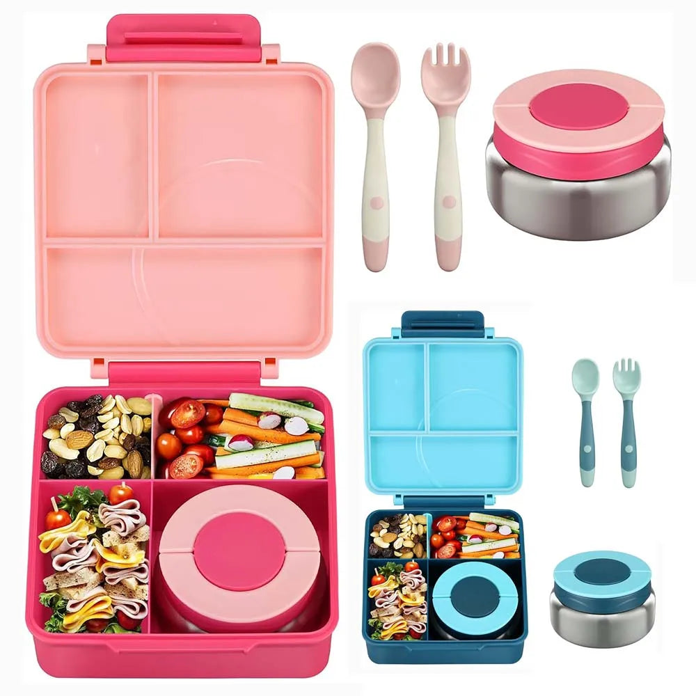 Bento Lunch Box Set for Kids with 8Oz Soup Thermo, Leak-Proof Lunch Containers with 4 Compartment for Kids to School