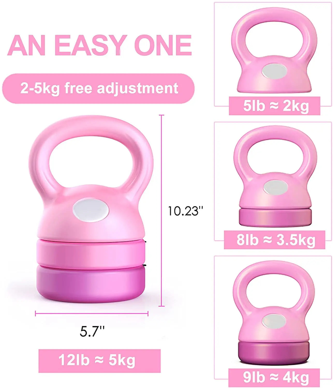 12Lb 5Kg Adjustable Kettlebell Set Competition E-Coat Cast Iron Kettle Bell for Women and Men