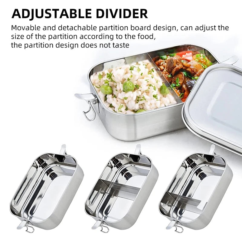 2 Grids Stainless Steel Lunch Box Food Container Children Bento Box Top Grade Snack Storage Compartment Lunch Box Kitchenware