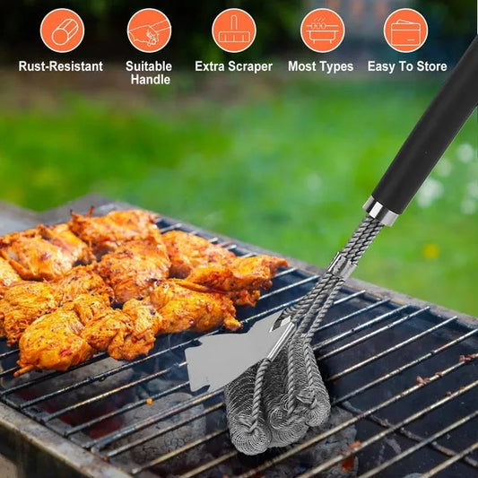 BBQ Grill Cleaning Brush Stainless Steel Barbecue Cleaner Scraper