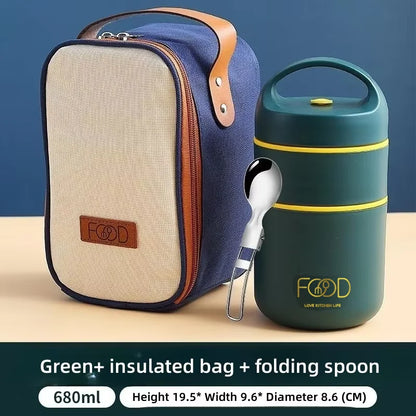 Thermal Porridge Cup Stainless Steel Insulated Lunch Bag Food Warmer 680Ml Thermos Soup Cup Lunch Box for Kids School Outdoor