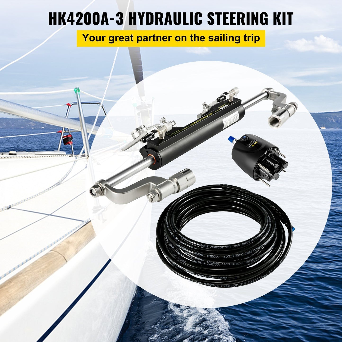 Hydraulic Steering Kit 300HP Hydraulic Steering Compact Cylinder Hydraulic Outboard Steering Kit With Helm For Boat Marine Steering System