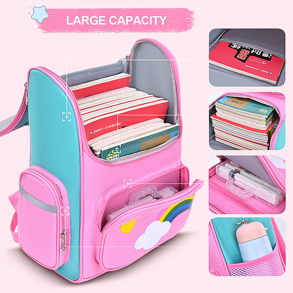 Children'S Elementary School Students Schoolbag Girls 1,2,3,4,5,6 Grades 6-12 Years Old Shoulders Backpack Cute Waterproof Light