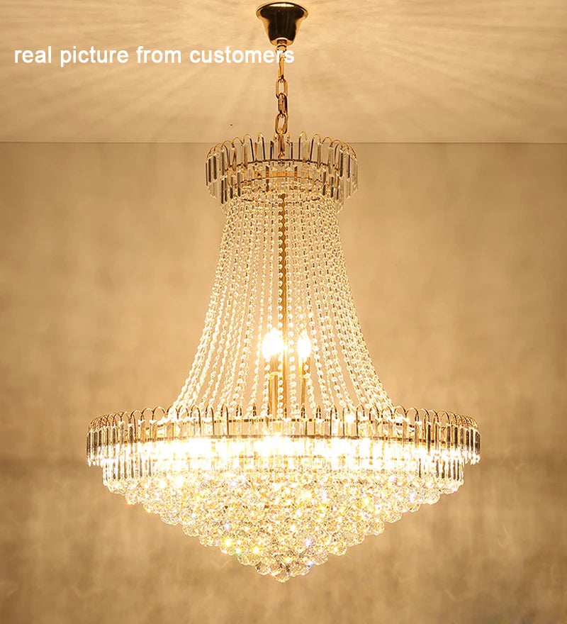 Luxury Golden Crystal Chandelier Light Stair Light LED Flush Chandelier Lustres De Cristais Lustre Cristal Diameter 40 60 80CM