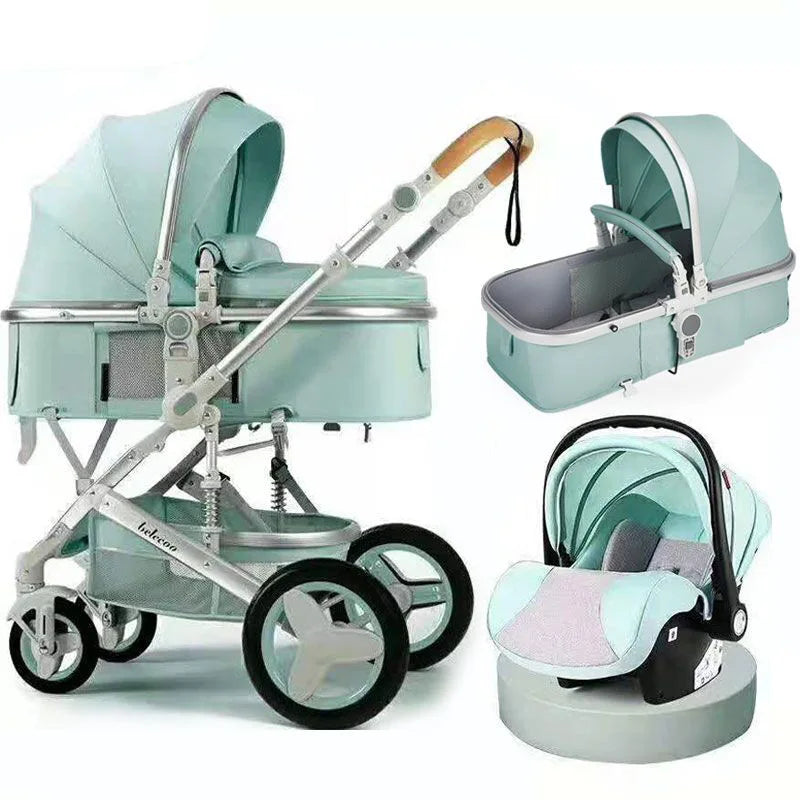 Multifunctional Baby Stroller 3 in 1 High-View Stroller Can Sit and Lie Two-Way Newborn Baby Stroller with Basket