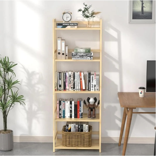 5-Tier Bamboo Bookshelf – Modern Tall Storage & Display Shelf for Home & Office