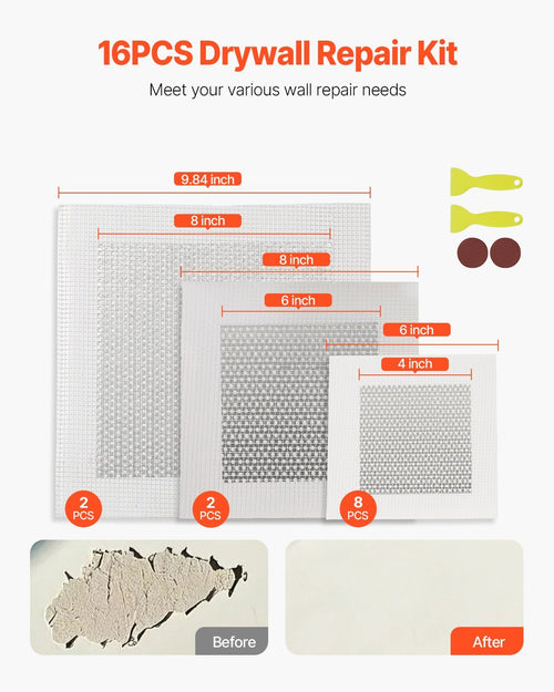 16PCS Drywall Repair Kit Self-Adhesive Dry Wall Repair Patch Kit