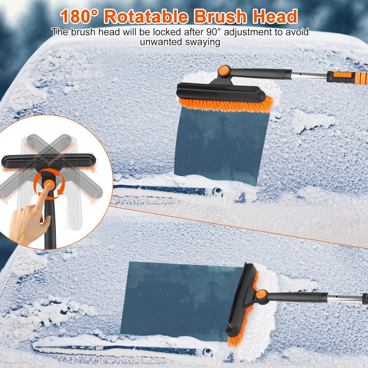 1Pc 5 In 1 Detachable Snow Remover Kits Extendable Ice Scraper Snow Shovel 180Degree Adjustable Snow Brush Head For Car Windshield Roof