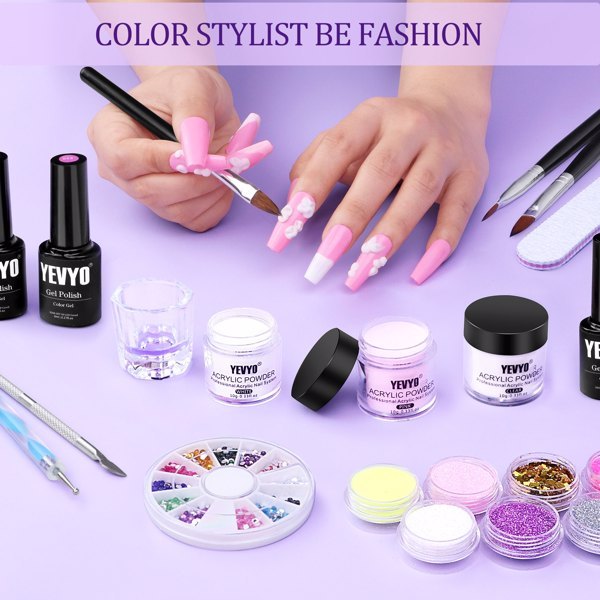 Acrylic Nail Kit With UV, 4 Color Gel Polishing Kit