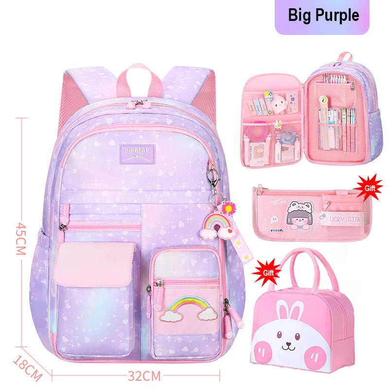 Girls School Backpacks Kawaii Book Bag with Compartments for Girl Kid Students Elementary School Back Pack Kids Rucksack Mochila