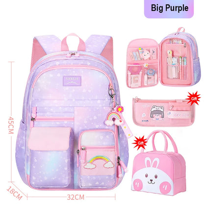 Girls School Backpacks Kawaii Book Bag with Compartments for Girl Kid Students Elementary School Back Pack Kids Rucksack Mochila