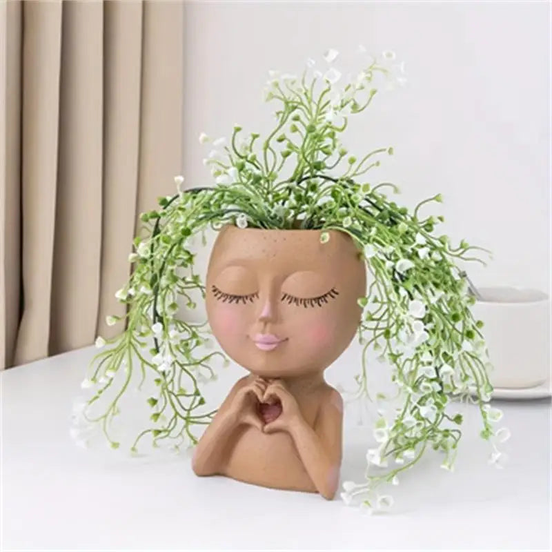 Girls Face Flower Planter Creative Deskto Decoration Courtyard Garden Balcony Decoration Resin Crafts Succulent Plant Flowerpot