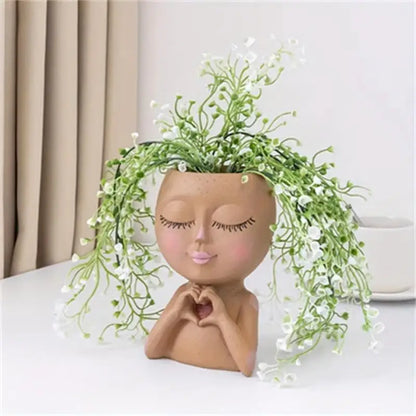 Girls Face Flower Planter Creative Deskto Decoration Courtyard Garden Balcony Decoration Resin Crafts Succulent Plant Flowerpot