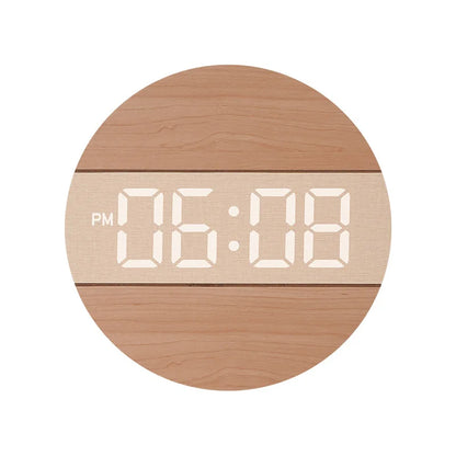 Large Screen Digital Clock Wooden Color 12/24H Household Wall Mounted Clock for Living Room with Automatic Brightness Adjustment