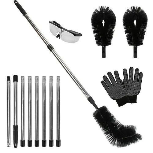 11.5FT Gutter Cleaning Brush With Telescoping Handle Rain Gutter Cleaner Extendable Gutter Cleaning Tool From The Ground With 2 Angled Brushes Anti-slip Gloves Goggles GPCT5351