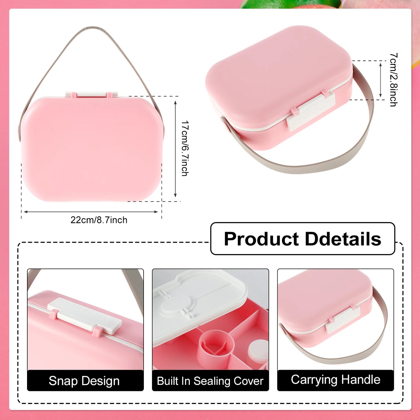 1300ML Portable Lunch Box for Girls School Plastic Picnic Bento Box Microwave Food Box with 5 Compartments Storage Containers