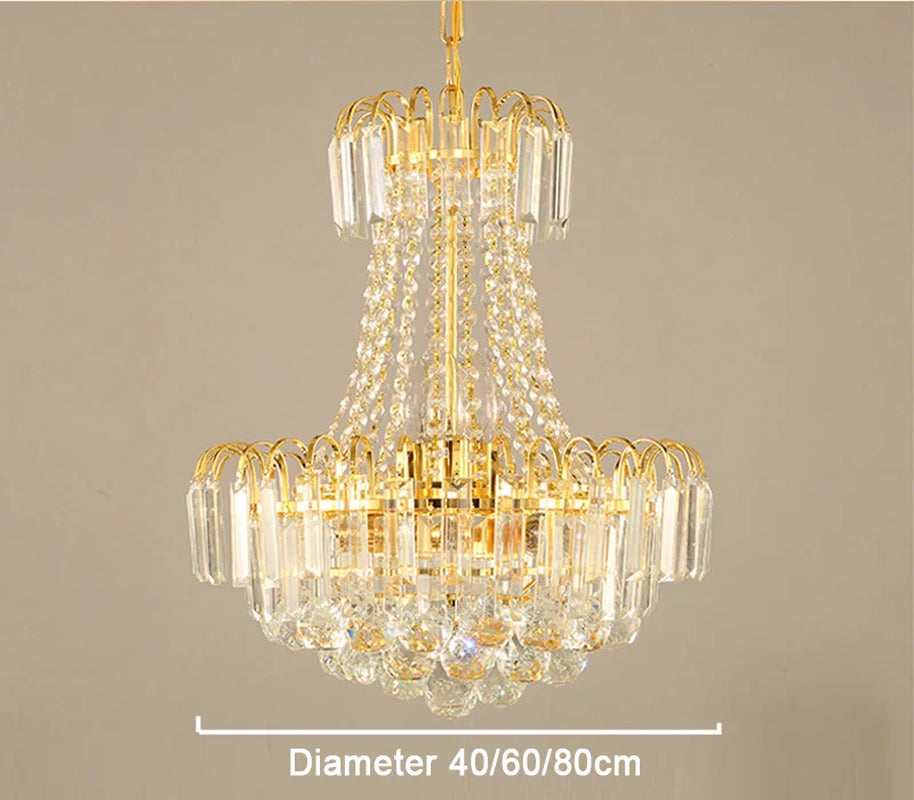 Luxury Golden Crystal Chandelier Light Stair Light LED Flush Chandelier Lustres De Cristais Lustre Cristal Diameter 40 60 80CM