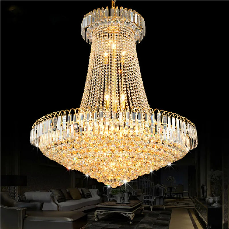 Luxury Golden Crystal Chandelier Light Stair Light LED Flush Chandelier Lustres De Cristais Lustre Cristal Diameter 40 60 80CM