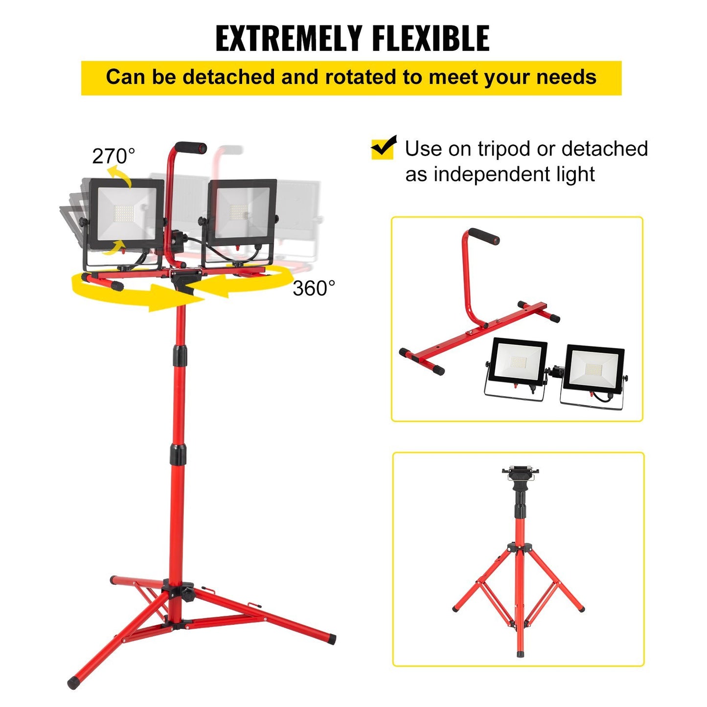 LED Work Light With Stand, 2PCS 10000 Lumen Dual-head LED Work Light With Adjustable And Foldable Tripod Stand, IP65 Waterproofed LED Tripod Work Light, With 5000 K Color Temperature